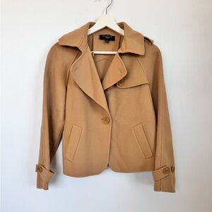 Talbots Tan Wool Blend Short Pea Coat Button Up Jacket Size 4 Petite